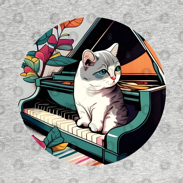 Cute Cat Kitty Playing Keyboard Piano Funny Player by William Edward Husband